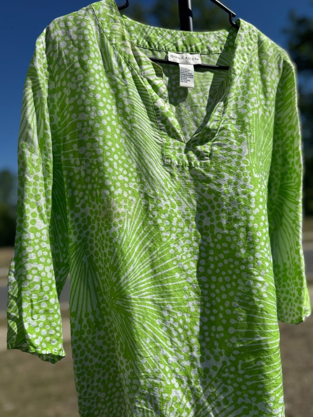 Doncaster Green Print Tunic Top Size M Lightweight 3/4 Sleeve